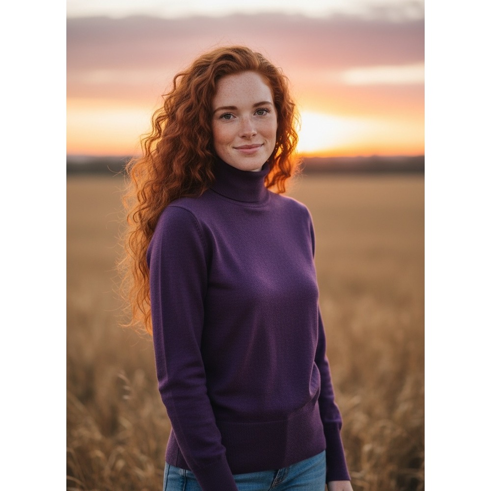 Banana Republic Turtleneck Sweater S Purple Silk Cashmere Blend Classic Luxury
